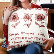Gift For Mother,Mom - Daughters (Adult),Mom - Daughters (Young),Mom - Sons,Mom - Children,Love,Icon - Mother & Daughters Forever Linked Together Toile Birth Flower - Personalized Pillow