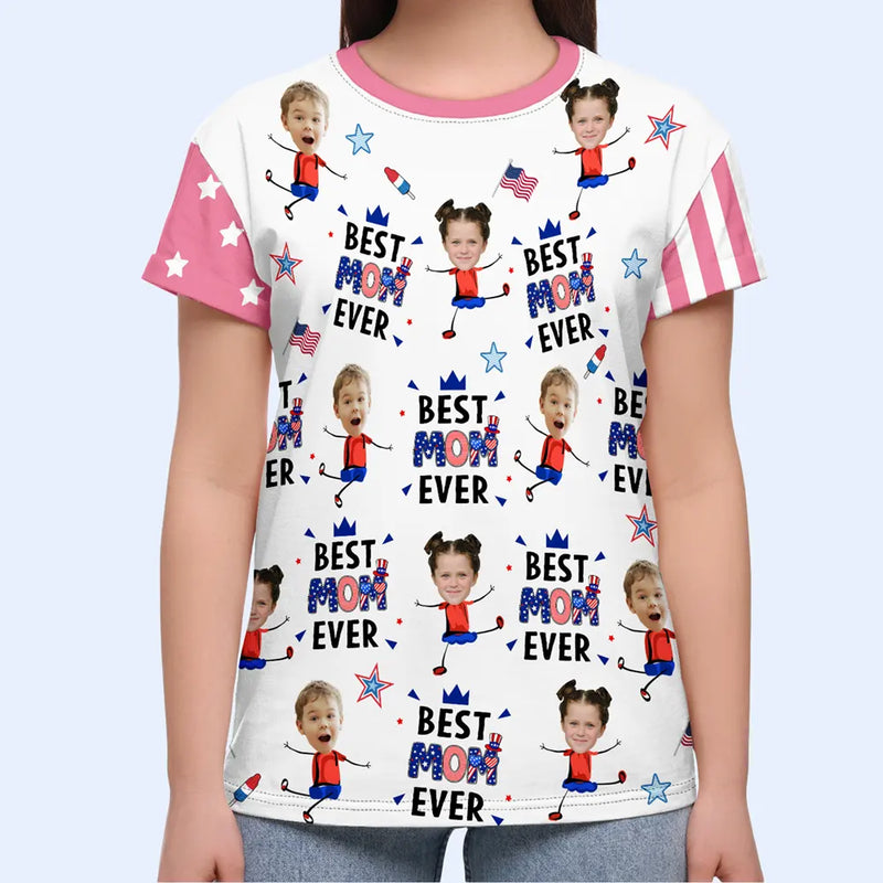Custom Photo Stars & Stripes Best Dad Mom Grandpa Grandma Ever - Personalized Full Print T Shirt