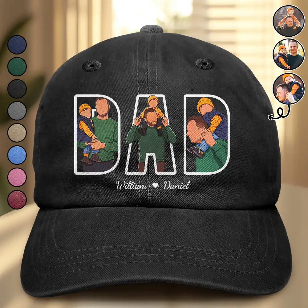 Gift For Grandpa,Gift For Father,New Dad,Non-Eng,Photo - Faceless Portrait,Adorable - Custom Photo Faceless Portrait Dad Papa Portrait - Personalized Vintage Washed Denim Cap