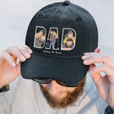 Gift For Grandpa,Gift For Father,New Dad,Non-Eng,Photo - Faceless Portrait,Adorable - Custom Photo Faceless Portrait Dad Papa Portrait - Personalized Vintage Washed Denim Cap