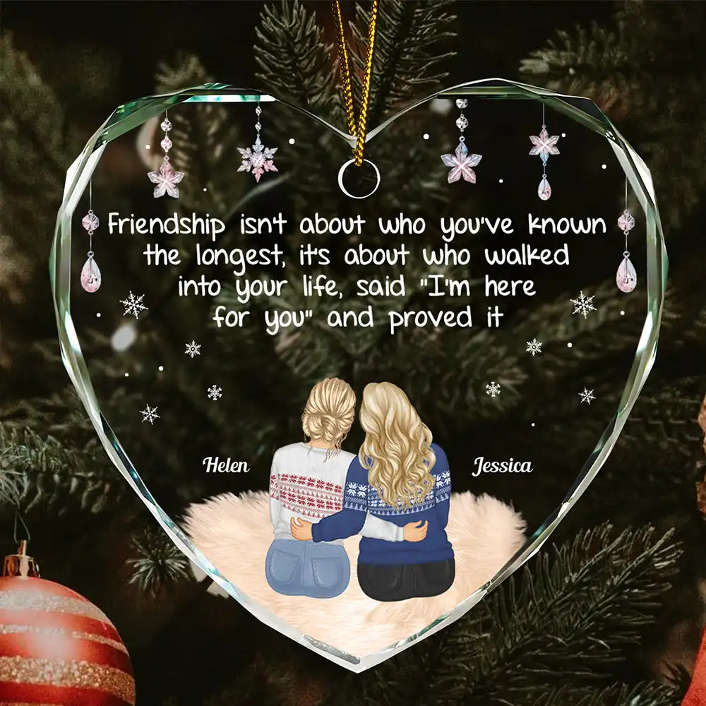 Gift For Bestie,Gift For Sisters,Gift For Women,Gifts For Colleagues,Happy,Christmas - Friendship Isn't About Who You've Known The Longest - Personalized Heart Shaped Glass Ornament
