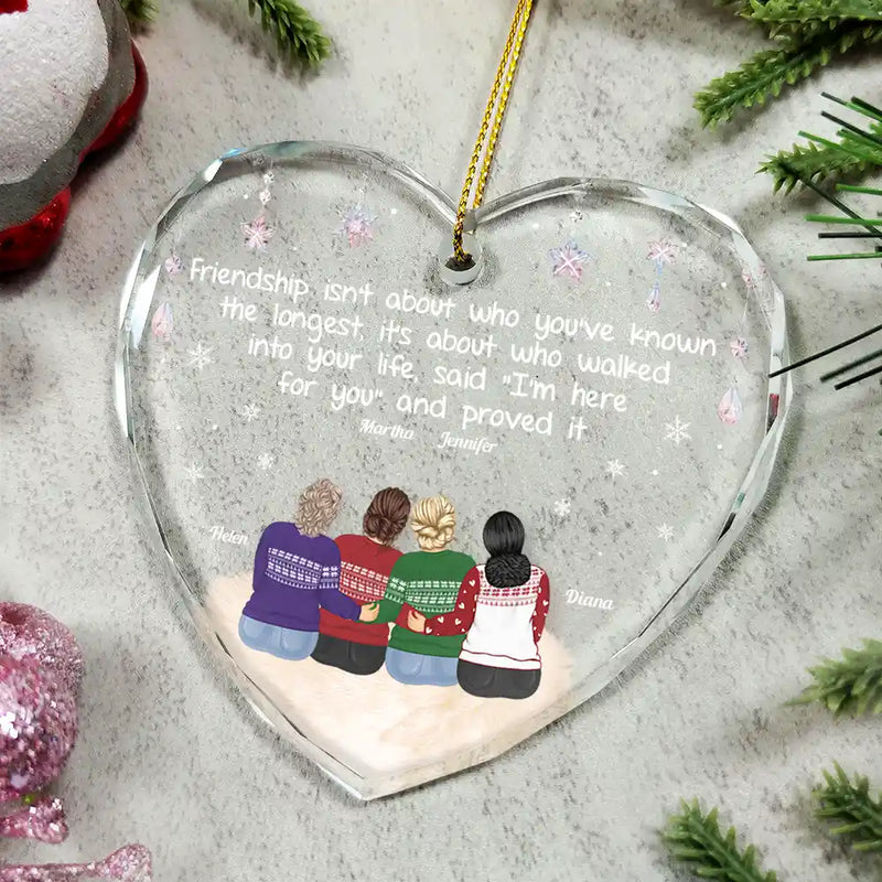 Gift For Bestie,Gift For Sisters,Gift For Women,Gifts For Colleagues,Happy,Christmas - Friendship Isn't About Who You've Known The Longest - Personalized Heart Shaped Glass Ornament