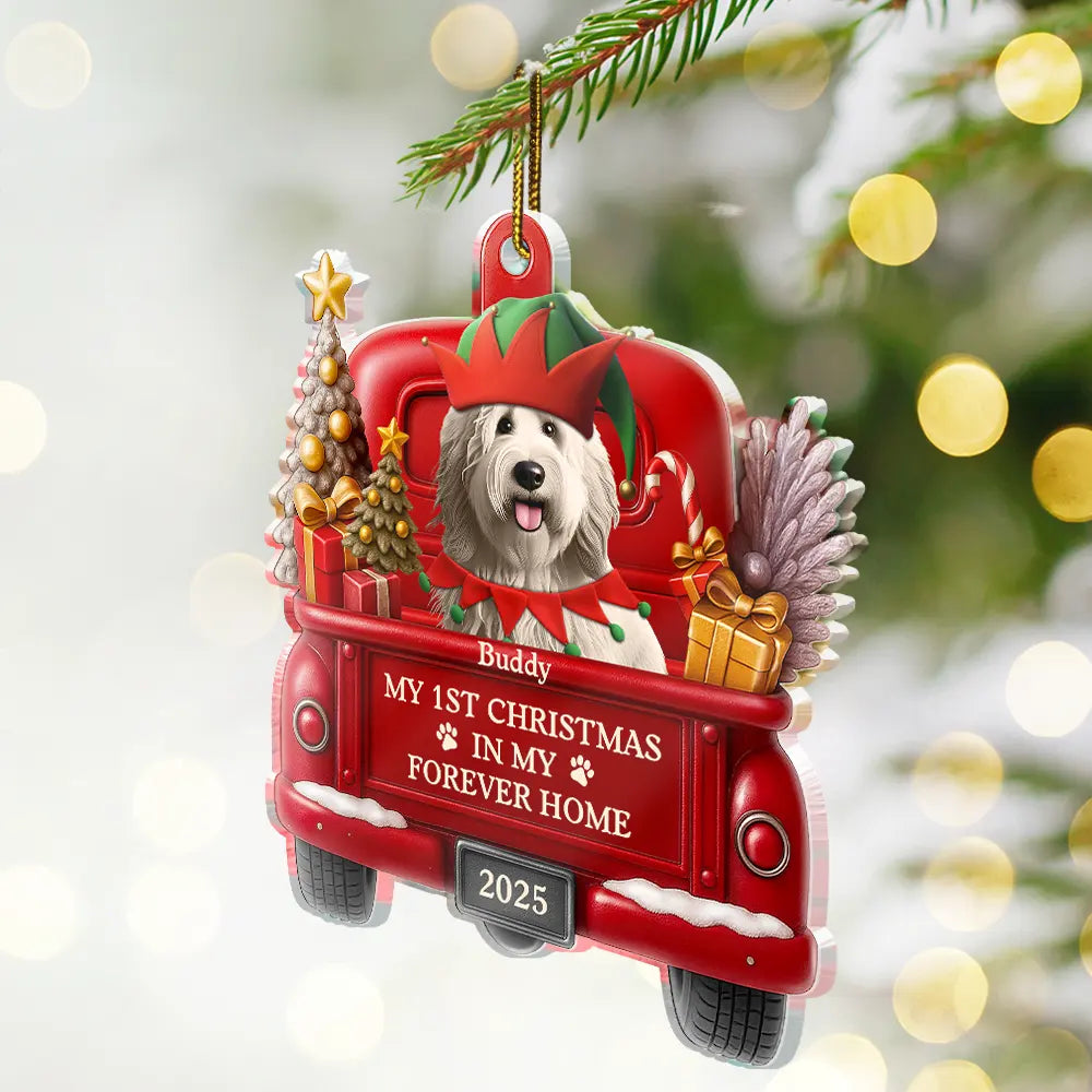 Christmas,Pet Lovers,Pet Mom,Pet Dad,Dog Lovers,Dog Mom,Dog Dad,Happy - My 1st Christmas In My Forever Home 3D Effect Dog - Personalized Custom Shaped Acrylic Ornament