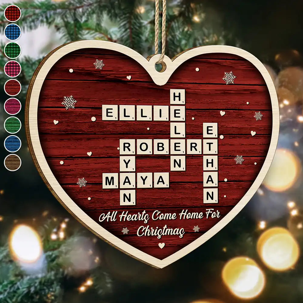Family,Christmas,Love - Crossword All Hearts Come Home For Christmas - Personalized Custom Shaped Wooden Ornament