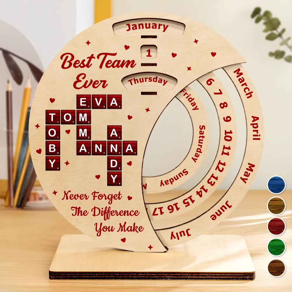 Gifts For Colleagues - Crossword Best Team Ever Never Forget - Personalized Spinning Perpetual Desk Calendar