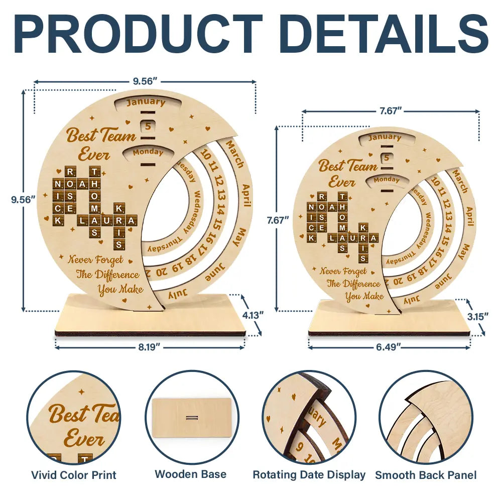 Gifts For Colleagues - Crossword Best Team Ever Never Forget - Personalized Spinning Perpetual Desk Calendar