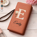 Mom - Daughters (Adult),Mom - Daughters (Young),Mom - Sons,Mom - Children,Gift For Mother,Love - Faux Pearl Effect Birth Month Flower And Name - Personalized Tri-Fold PU Leather Wristlet Wallet