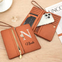 Mom - Daughters (Adult),Mom - Daughters (Young),Mom - Sons,Mom - Children,Gift For Mother,Love - Faux Pearl Effect Birth Month Flower And Name - Personalized Tri-Fold PU Leather Wristlet Wallet