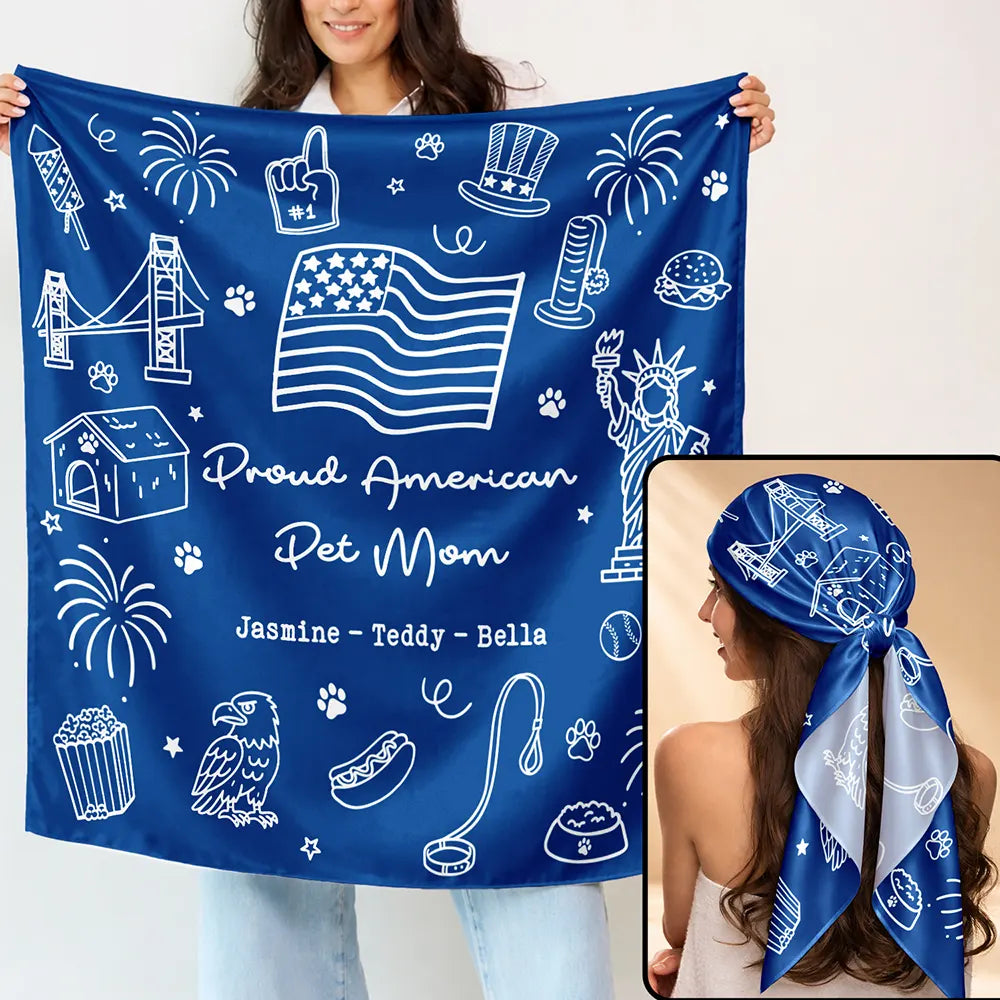 Proud American Dog Cat Mom Celebrating - Personalized Scarf