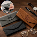 Happy,Gift For Men,Gift For Father,Gift For Grandpa,Gift For Couples,Gift For Husband,Gift For Boyfriend,Non-Eng,Icon,Confident - Custom Initial Name Eyeglasses Holder - Gifts For Him, Husband, Father, Grandpa - Personalized Leather Glasses Case