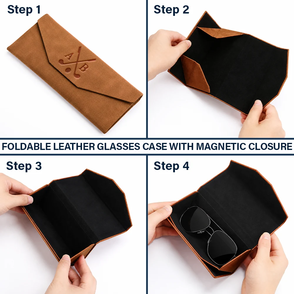 Happy,Gift For Men,Gift For Father,Gift For Grandpa,Gift For Couples,Gift For Husband,Golf,Sport Dad,Non-Eng,Icon,Confident - Custom Name Golfers Dad Gifts For Him, Father, Grandpa - Personalized Leather Glasses Case
