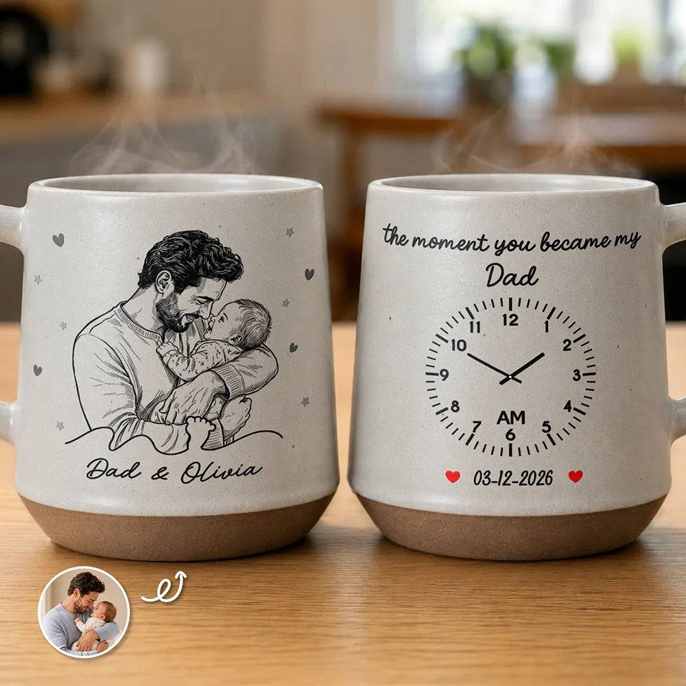 Custom Photo, Art Design, Gift For Father, New Dad, Adorable, Photo - Pencil Sketch - Bold-Custom Photo The Moment You Became My Dad Pencil Sketch For Him, Husband - Personalized Conical Mug