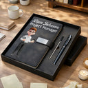 Gift For Colleagues,Christmas,Vector,Happy - Office Coworker Gift Exchange Name & Title - Personalized Leather Notebook Set