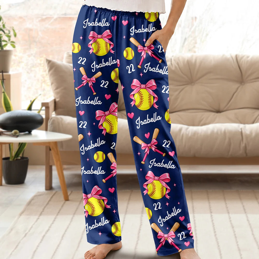 Coquette Bow Softball Player Softball Team Gift - Personalized Pajama Pants