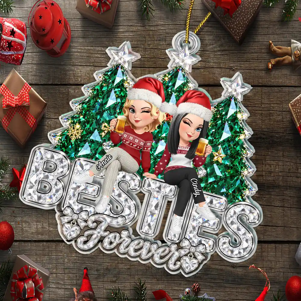 Afro Besties,Christmas,Gift For Bestie,Playful,Vector - Friendship Keepsake - Personalized Crystal Effect Besties Forever Acrylic Ornament