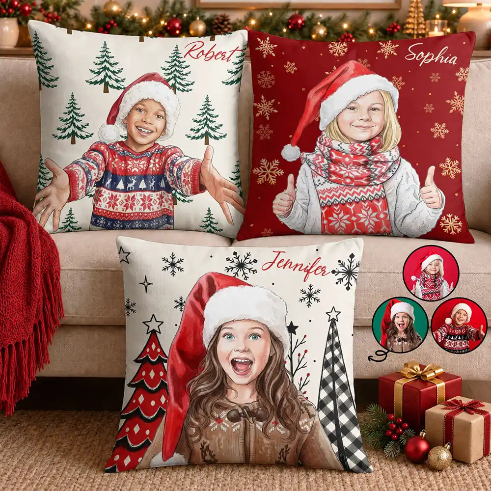 Art Design,Christmas,Custom Photo,Gift For Grandchildren,Gift For Grandkids,Gift For Grandma,Grandma - Grandkids,Happy,Photo - Vivid Watercolor Art,Top Market - Christmas Gift For Kids - Personalized Custom Photo Watercolor Keepsake Pillow