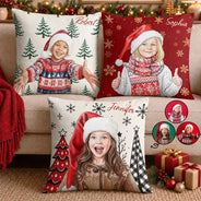 Art Design,Christmas,Custom Photo,Gift For Grandchildren,Gift For Grandkids,Gift For Grandma,Grandma - Grandkids,Happy,Photo - Vivid Watercolor Art,Top Market - Christmas Gift For Kids - Personalized Custom Photo Watercolor Keepsake Pillow