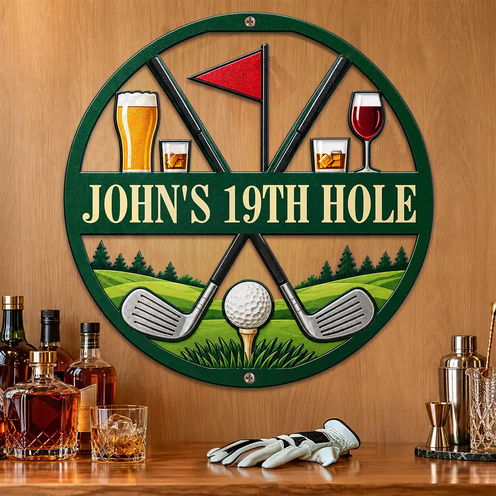 Gift For Men, Gift For Yourself, Gifts For Him, Golf, Humorous, Icon, Top Market - Decor Gift For Golfers - Personalized 19th Hole Metal Sign