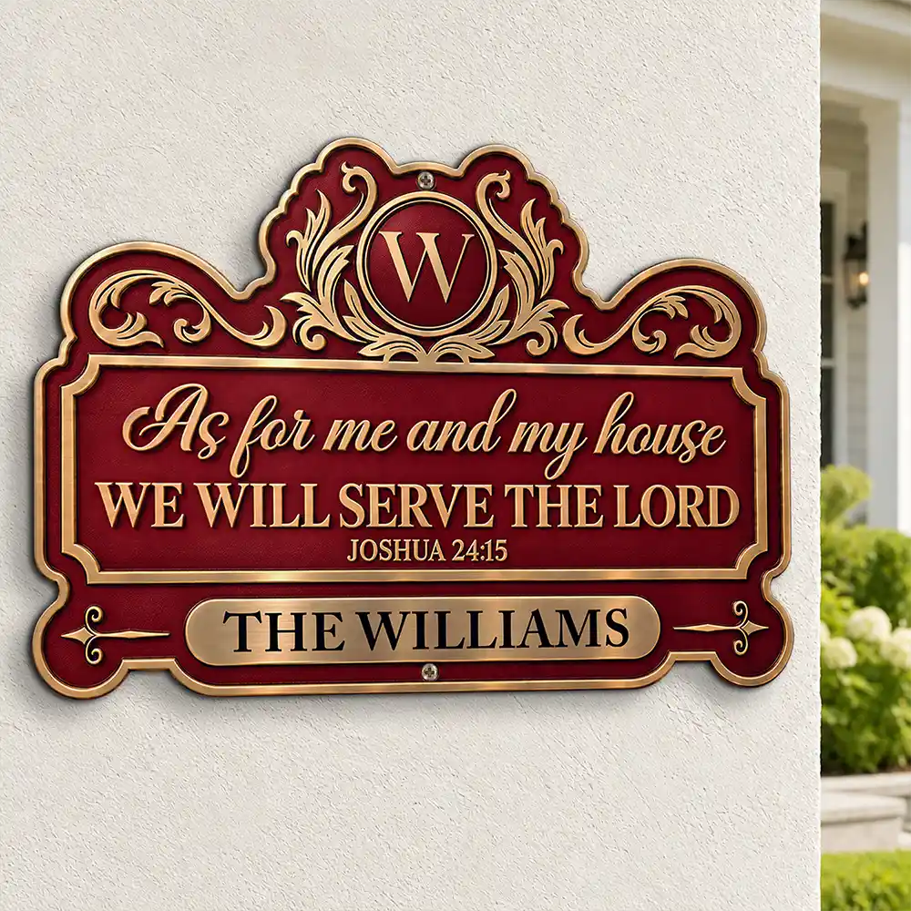 Christmas, Custom Text, Family, Happy, Top Market - Gift For Christian Family - Personalized We'll Serve The Lord Metal Sign