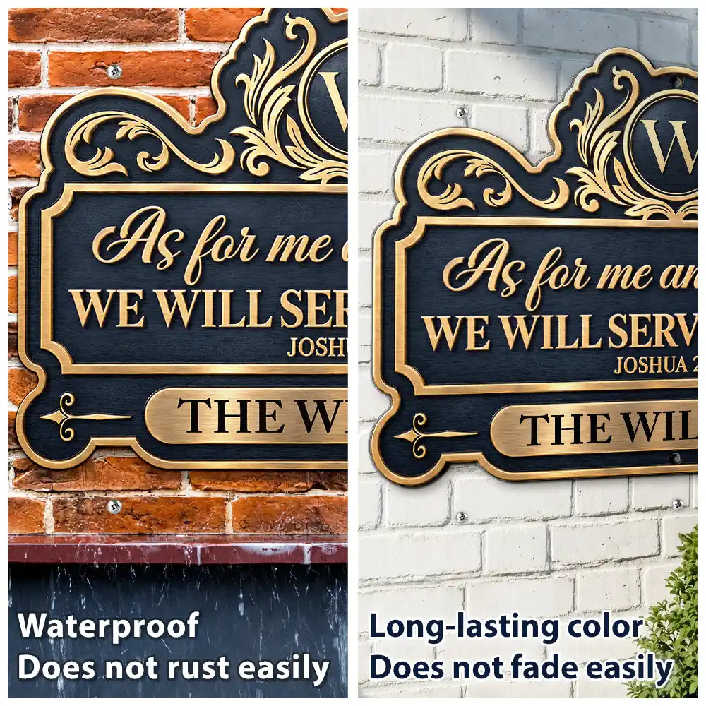 Christmas, Custom Text, Family, Happy, Top Market - Gift For Christian Family - Personalized We'll Serve The Lord Metal Sign