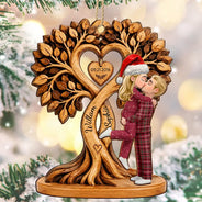 Anniversary,Christmas,Gift For Couples,Old Couples,Romantic,Vector - Christmas Gift For Couples - Personalized Heart Tree 2-Layered Wooden Ornament