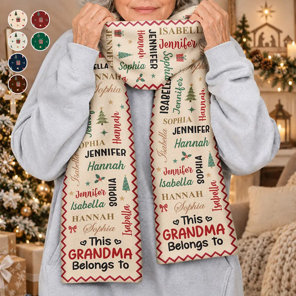 Christmas,Custom Text,Gift For Grandma,Gifts For Her,Happy - Christmas Gift For Grandma Nana - Personalized Kids Names Fleece Scarf