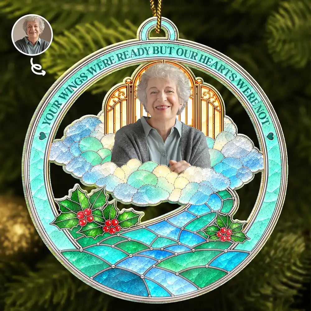 Memorial Sympathy Gift - Personalized Custom Photo Your Wings Were Ready But Our Hearts Were Not Acrylic Ornament