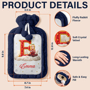 Christmas,Cozy,Gift For Yourself,Gifts For Her,Gifts For Him,Vector - Christmas Birthday Gift For Her - Personalized Initial With Character And Name Hot Water Bottle