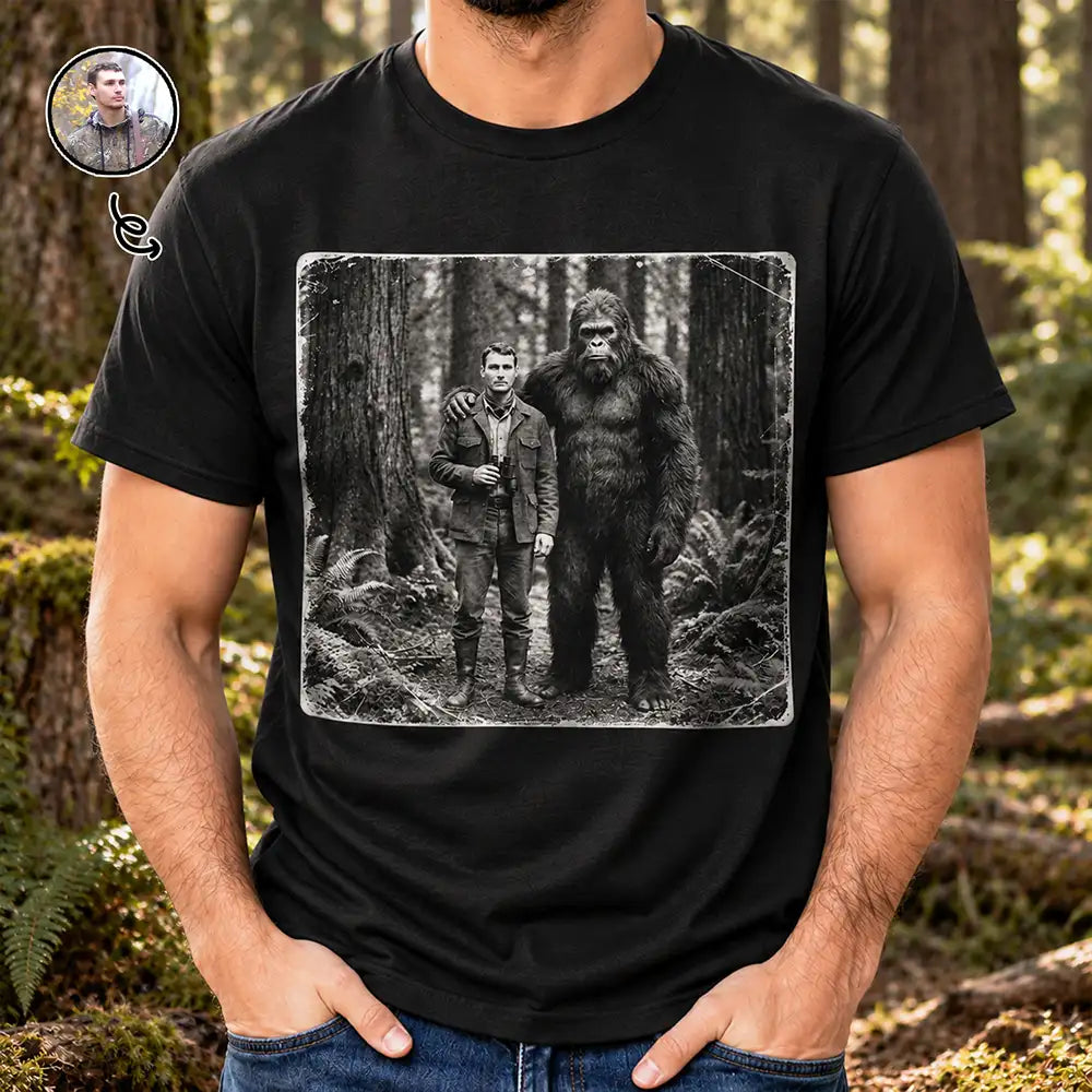 19th Century Sasquatch - Personalized Custom Photo Bigfoot Portrait T Shirt