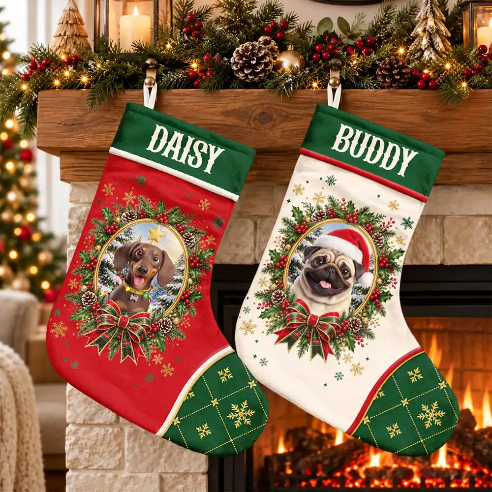Art Design,Christmas,Custom Photo,Happy,Pet Lovers,Photo - Christmas Accessories 3D Cartoon Pet - Decor Gift For Pet Lovers - Personalized Custom Photo Pet Portrait Christmas Stocking