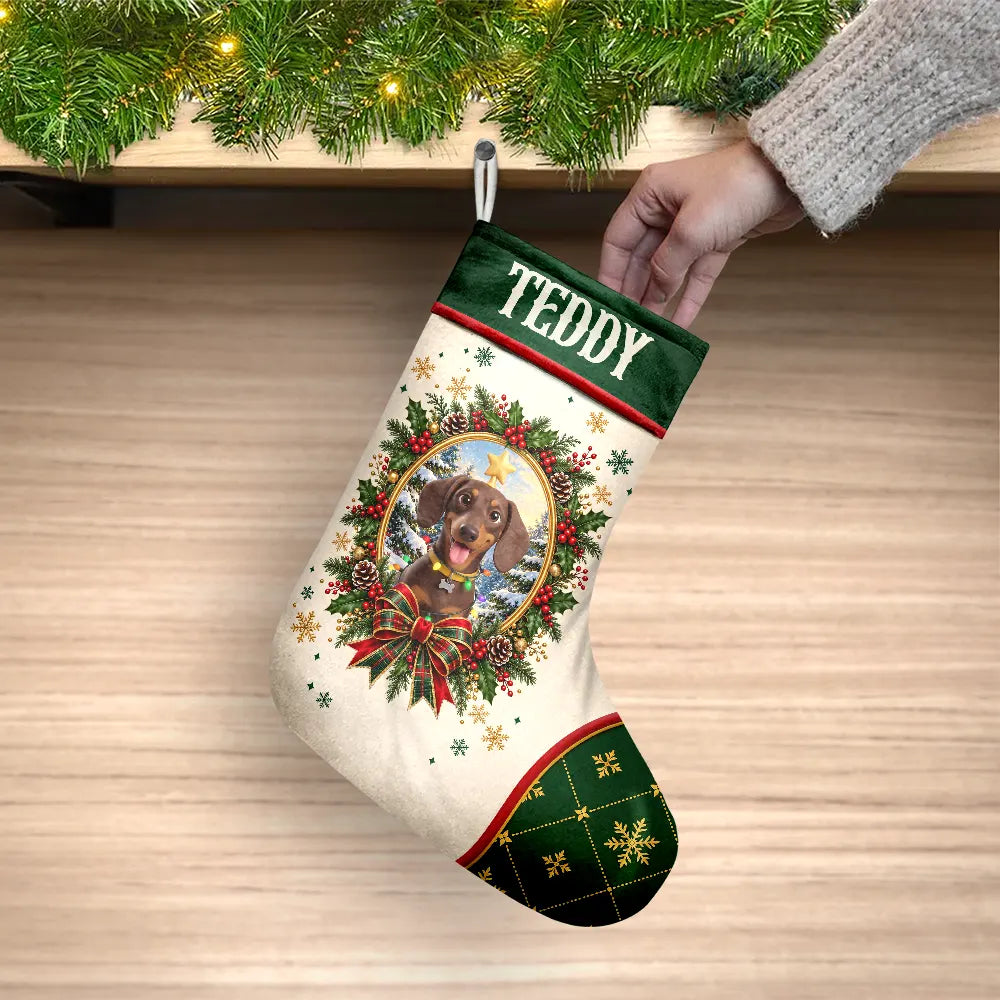 Art Design,Christmas,Custom Photo,Happy,Pet Lovers,Photo - Christmas Accessories 3D Cartoon Pet - Decor Gift For Pet Lovers - Personalized Custom Photo Pet Portrait Christmas Stocking