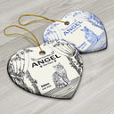 Christmas,Cat Lovers,Cat Mom,Cat Dad,Sad - Chinoiserie Toile Cat Sitting On The Windowsill - Personalized Heart Ceramic Ornament