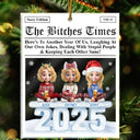 Gift For Bestie,Gift For Sisters,Happy,Christmas - 3D Effect Sitting Besties Here's To Another Year Of Us - Personalized Custom Shaped Acrylic Ornament