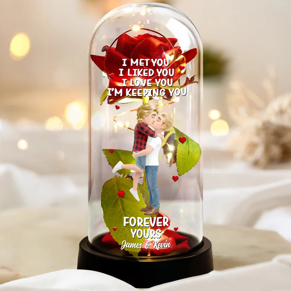Gift For Couples,Gift For Husband,Gift For Wife,Gift For Boyfriend,Gift For Girlfriend,LGBT,Love - Forever Yours 3D Effect Flannel Standing Couple - Personalized Everlasting Rose Dome Lamp