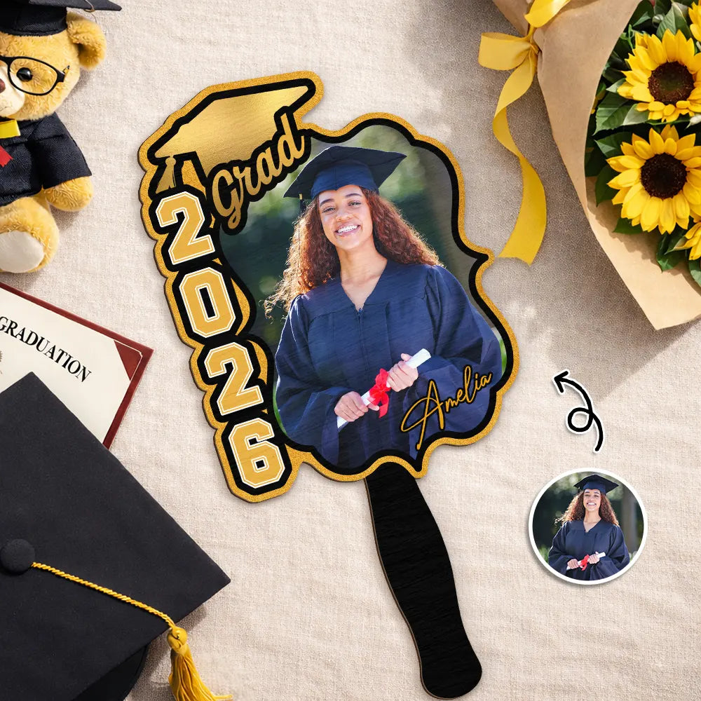 Graduation,Gift For Yourself,Gift For Women,Gift For Men,Gift For Daughter,Gift For Son,Gift For Sisters,Gift For Brothers,Gift For Bestie,Gift For Sibling,Happy - Custom Photo Congrats Graduation With Team School's Logo - Personalized Graduation Handheld Fan