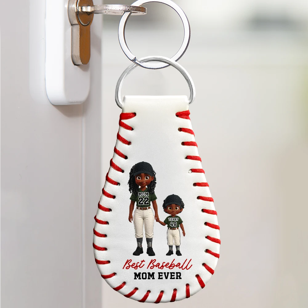 Baseball,Gift For Mother,Sport Dad,Sport Mom,Gift For Father,Happy,Vector - I Caught The Best Mom Best Dad Baseball - Personalized Leather Baseball Keychain