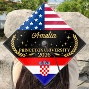 Graduation,Happy,Gift For Yourself,Gift For Daughter,Gift For Son,Gift For Bestie,Icon - Two Country Flags - Personalized Graduation Cap Topper