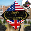 Graduation,Happy,Gift For Yourself,Gift For Daughter,Gift For Son,Gift For Bestie,Icon - Two Country Flags - Personalized Graduation Cap Topper