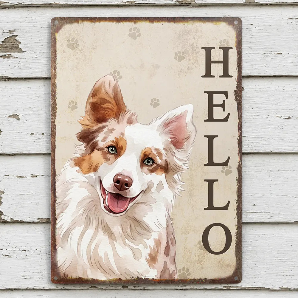 Art Design,Pet Lovers,Photo - Watercolor - Remove BG,Happy - Custom Photo Realistic Watercolor Art Hello Welcome Lovely Pet Portrait - Personalized Classic Metal Signs