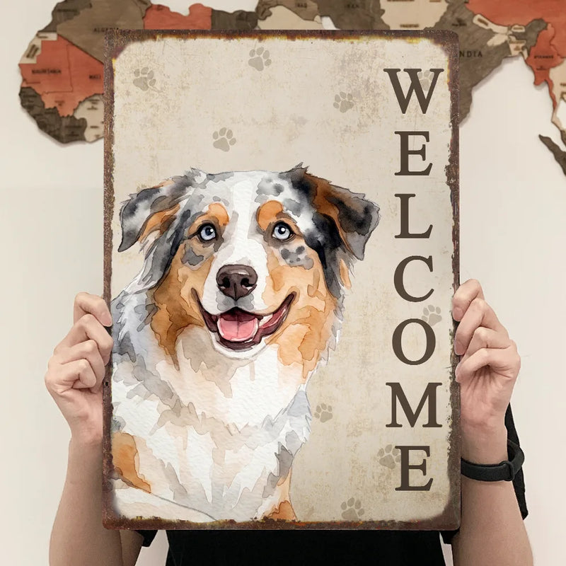 Art Design,Pet Lovers,Photo - Watercolor - Remove BG,Happy - Custom Photo Realistic Watercolor Art Hello Welcome Lovely Pet Portrait - Personalized Classic Metal Signs