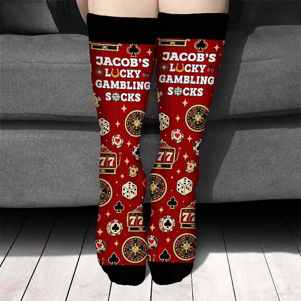 Christmas,Custom Text,Gift For Yourself,Gifts For Her,Gifts For Him,Happy,Top Market - Gift For Gambling Poker Lovers - Personalized Lucky Socks