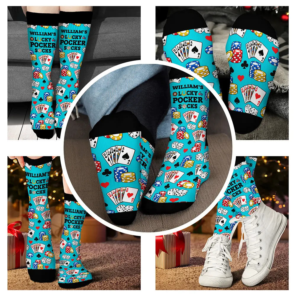 Christmas,Custom Text,Gift For Yourself,Gifts For Her,Gifts For Him,Happy,Top Market - Gift For Gambling Poker Lovers - Personalized Lucky Socks