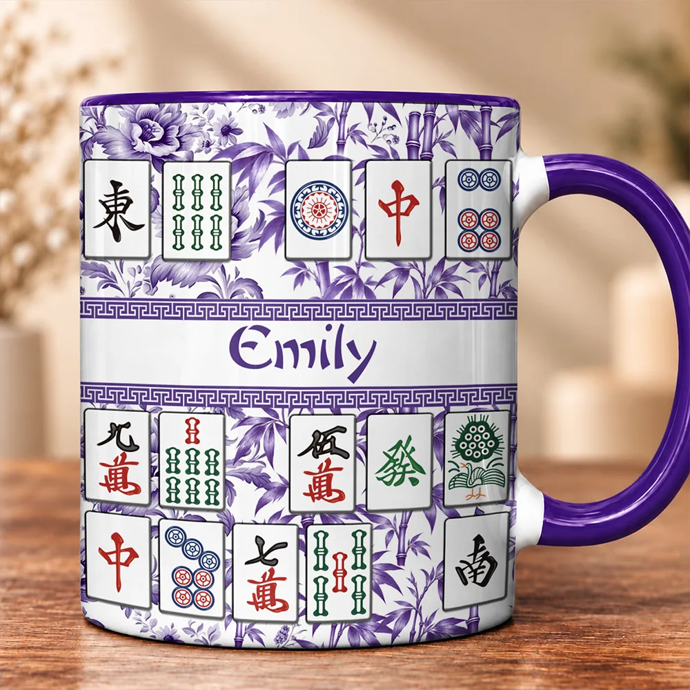 Confident,Custom Text,Gift For Women,Gift For Yourself,Gifts For Her - Mahjong Lover Gift - Personalized Floral Mahjong Tiles Name Mug