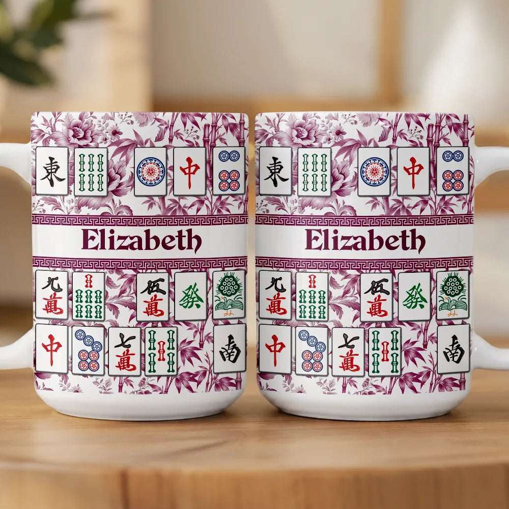 Confident,Custom Text,Gift For Women,Gift For Yourself,Gifts For Her - Mahjong Lover Gift - Personalized Floral Mahjong Tiles Name Mug