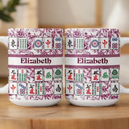 Confident,Custom Text,Gift For Women,Gift For Yourself,Gifts For Her - Mahjong Lover Gift - Personalized Floral Mahjong Tiles Name Mug