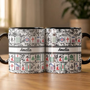 Confident,Custom Text,Gift For Women,Gift For Yourself,Gifts For Her - Mahjong Lover Gift - Personalized Floral Mahjong Tiles Name Mug