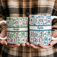 Confident,Custom Text,Gift For Women,Gift For Yourself,Gifts For Her - Mahjong Lover Gift - Personalized Floral Mahjong Tiles Name Mug