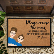 Single Parents Family Excuse The Mess - Gift For Family - Personalized Doormat