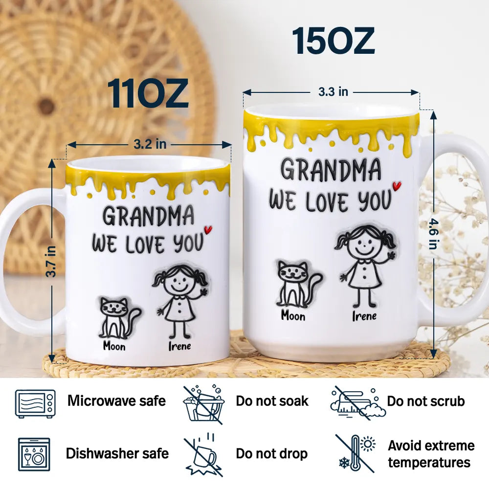 Gift For Mother,Funny,Mom,Children - Mom We Love You 3D Inflated Effect Stick Figure - Personalized White Edge-to-Edge Mug