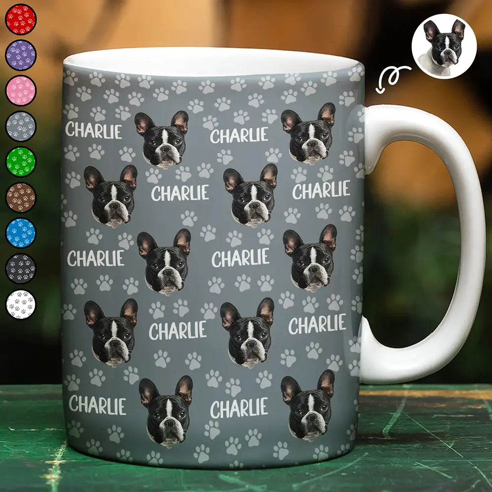 Custom Photo Funny Pet Face Pattern Dog Cat Family - Personalized White Edge-to-Edge Mug
